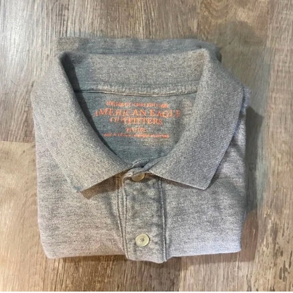 American Eagle Outfitters Athletic Fit Polo Shirt Gray Orange Trim XLT Cotton - Picture 13 of 13